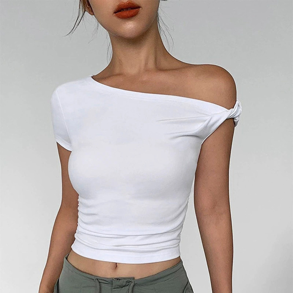 Zara Solid Color Asymmetrical Neck Short Top Summer